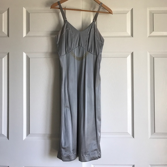 Steely blue silky slip dress with screen printing - Picture 2 of 4