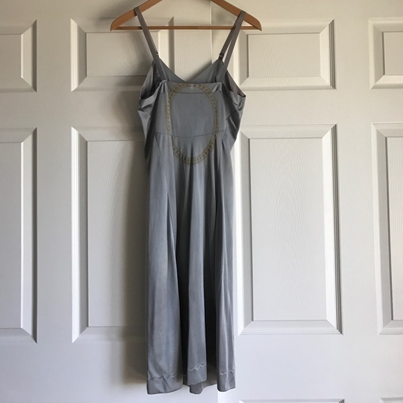 Steely blue silky slip dress with screen printing - Picture 4 of 4