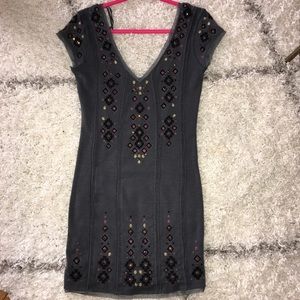 Free People V Neck/Back Embroidered Dress