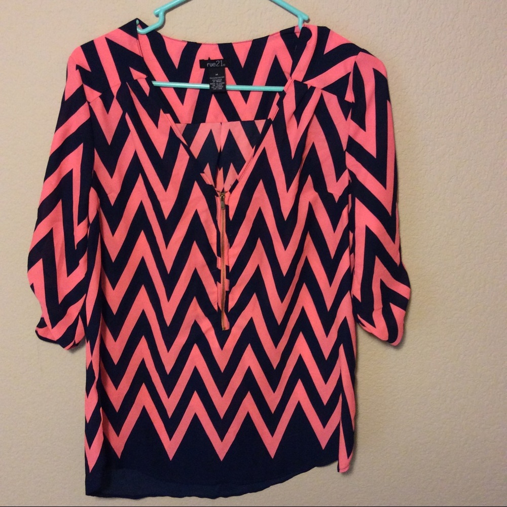 Pink and navy chevron Top
