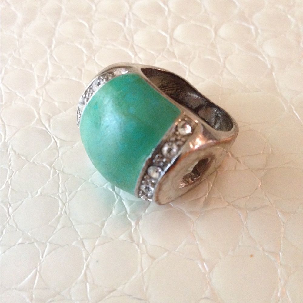 Green marble diamond silver ring
