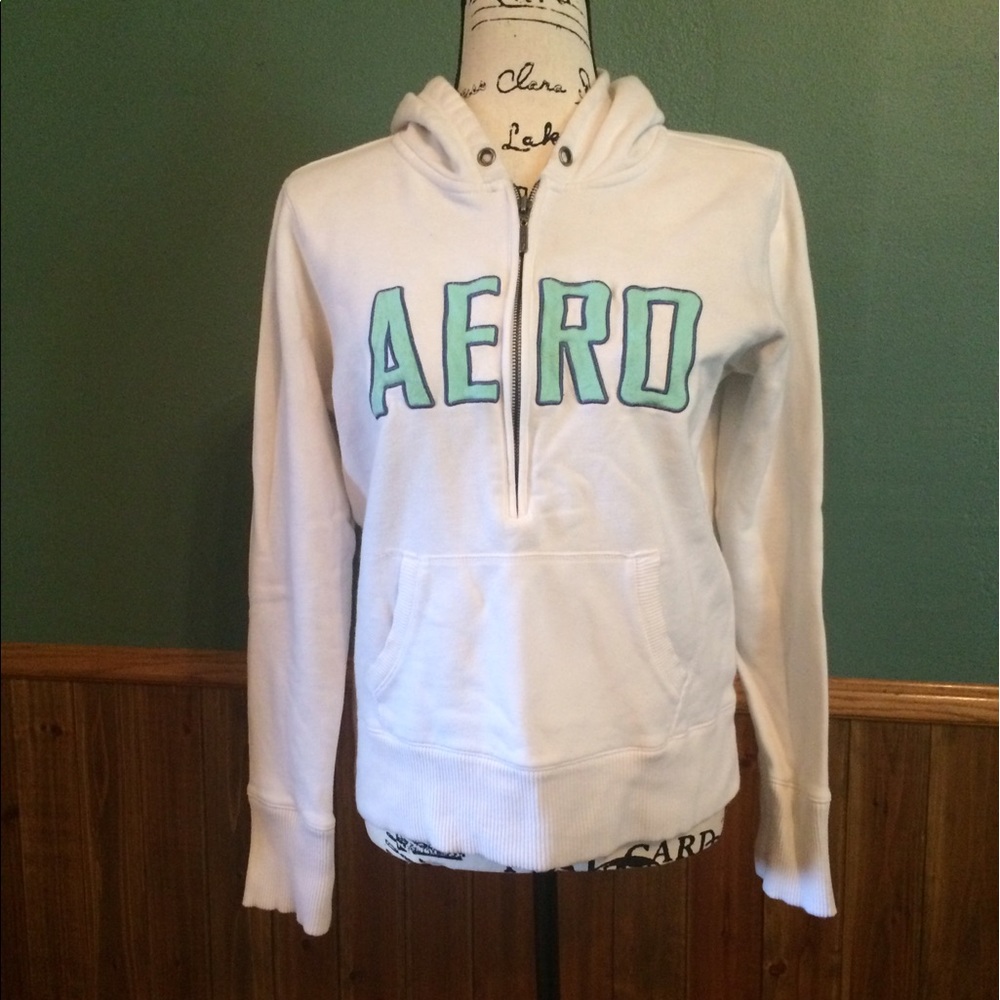 Women's Aeropostale White Hooded Sweatshirt Size L