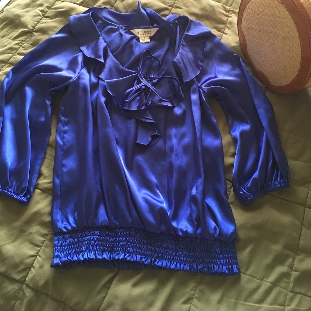 **DONATED**Silky satiny like blue blouse