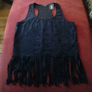 💕 LASER CUT OUT FRINGED FAUX SUEDE TOP 💕