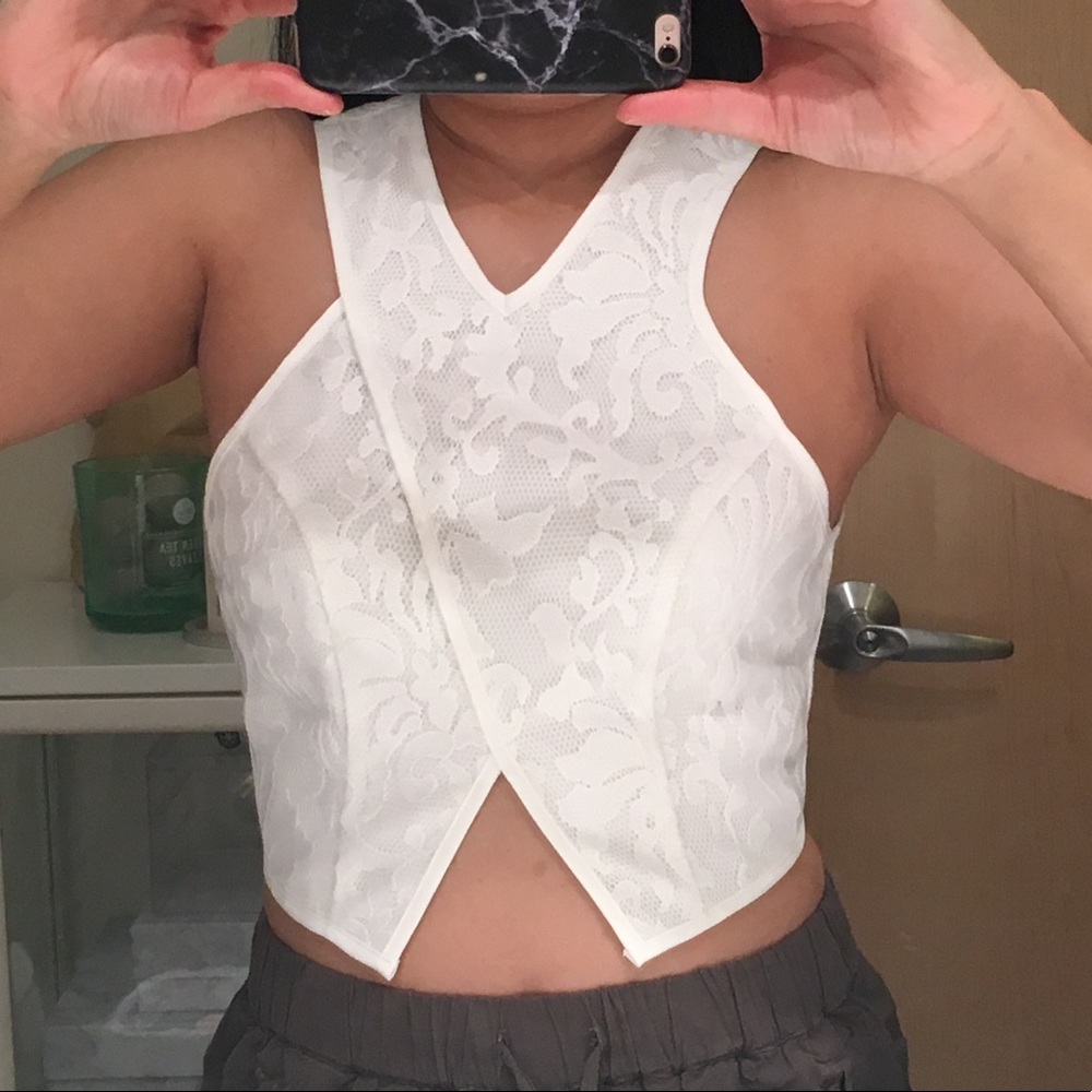 Pink Stitch ivory lace crop top
