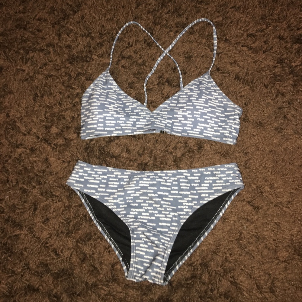 Grey and white patterned bikini top and bottom!