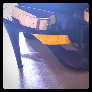 Sexy purple, yellow/Orange strap heels