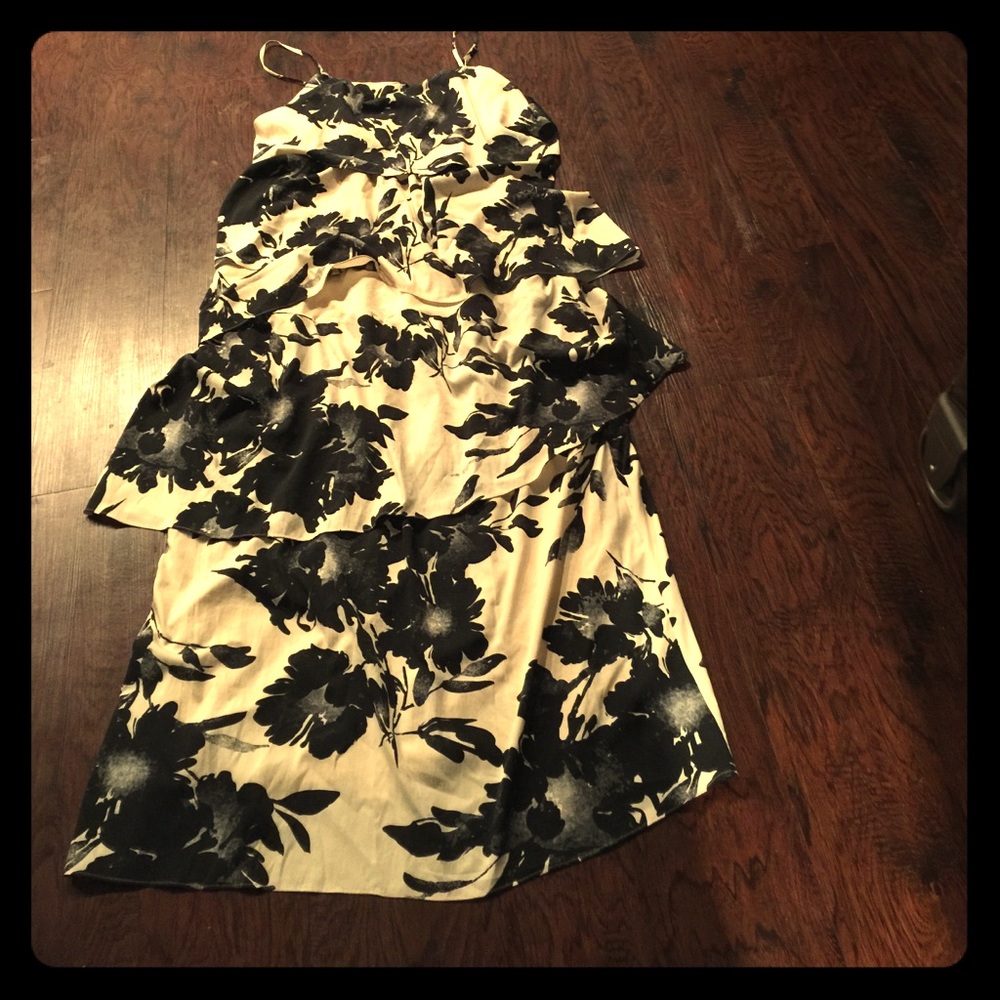Cream and Black Floral Dress