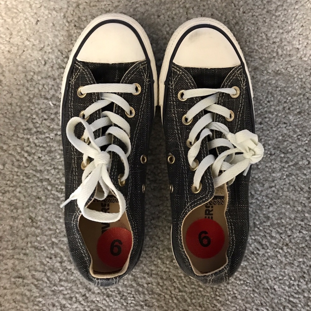Black denim type Converses with gold detail