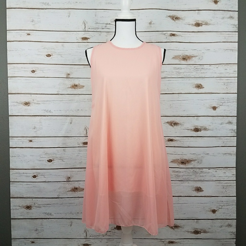{@405dec} Lined Pink Chiffon Swing Dress-S/M