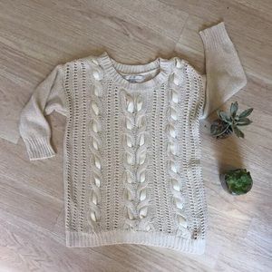 Lauren Conrad Cream sweater with ribbon accents
