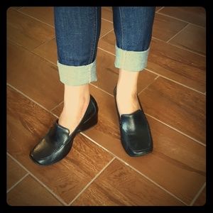 HUGE DROP PRICE Black loafer wedge heels
