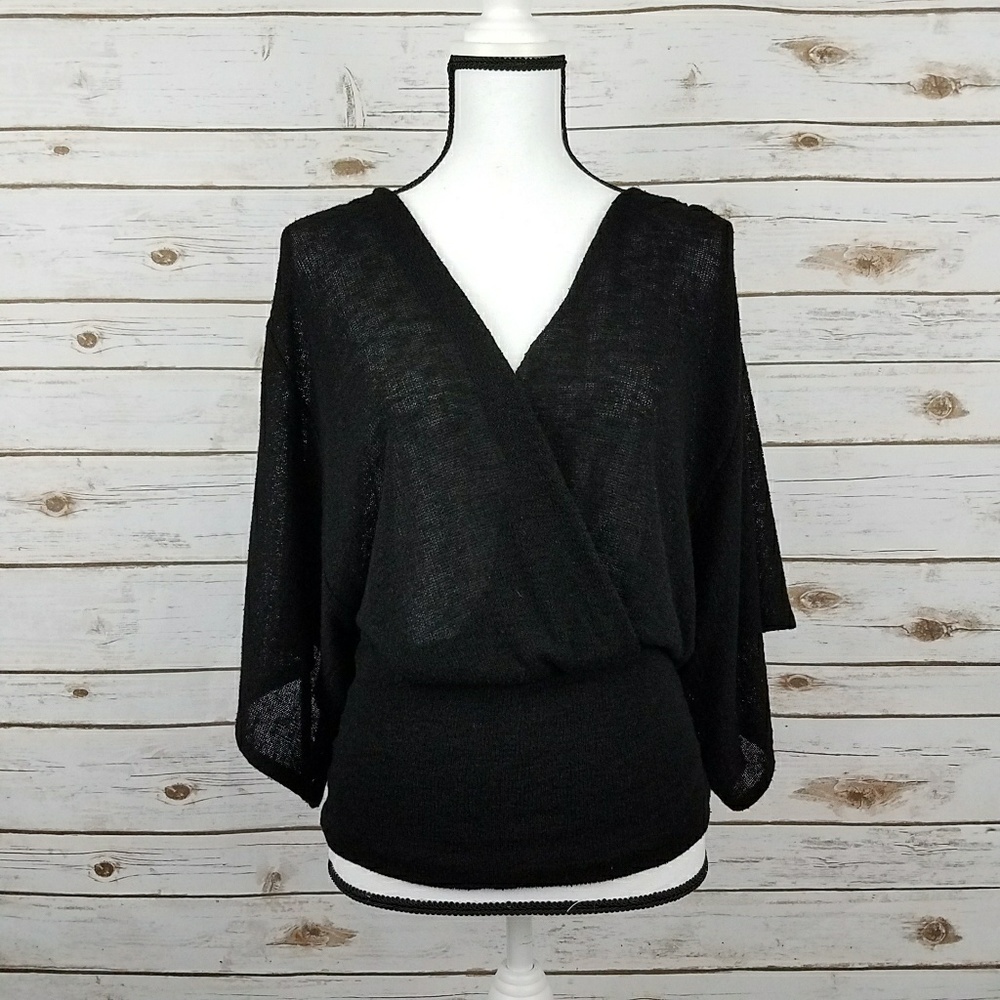 {Studio Y} Black Cross Front Knit Top-XS