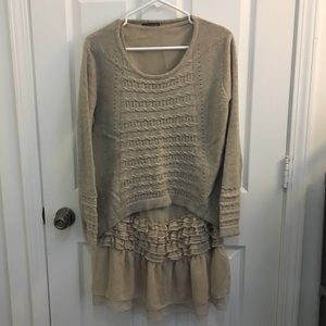 Knit and Chiffon Sweater Tunic Dress - 2 Pieces