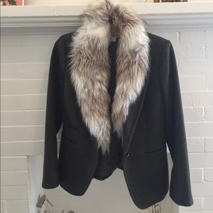 Ann Taylor LOFT wool blazer with faux fur collar