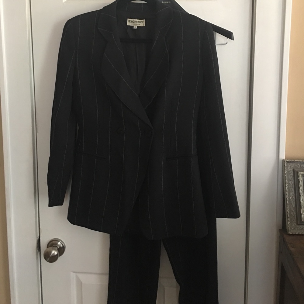 Giorgio Armani Black Pinstripe Suit