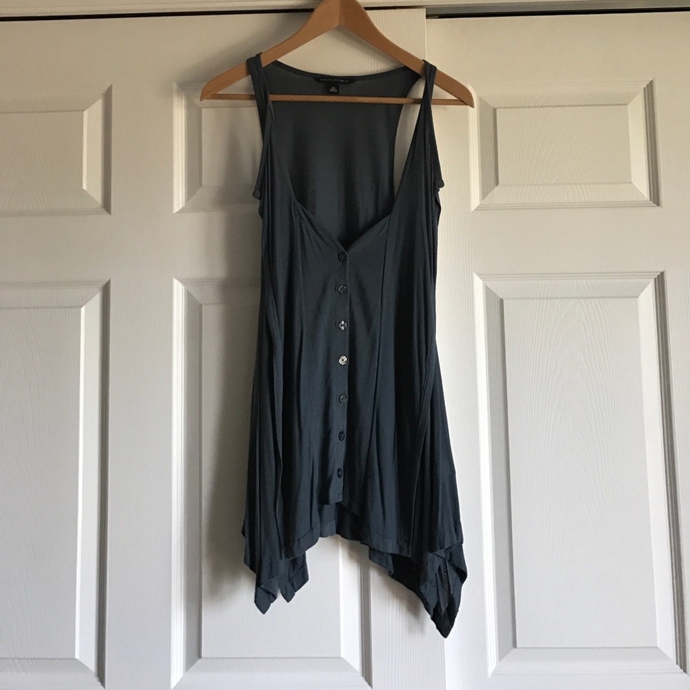 Blue green button down float tank top
