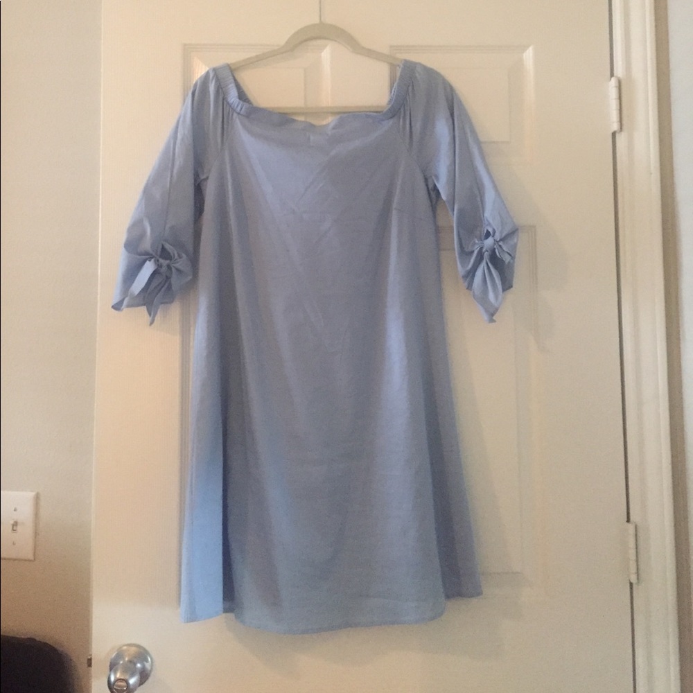 Light blue off the shoulder dress