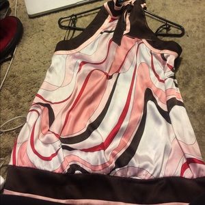 Bebe swirl  halter  blouse in  brown pink & white