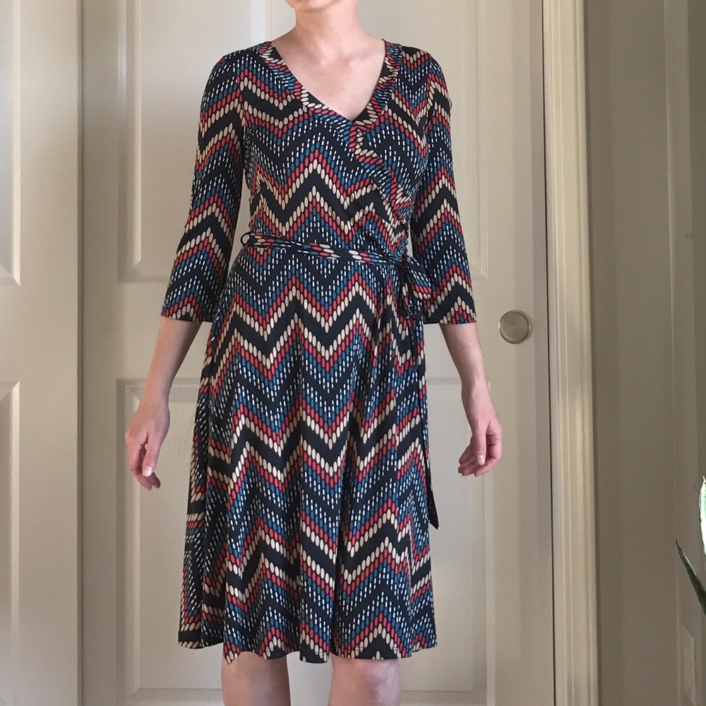 Multicolor belted wrap midi dress