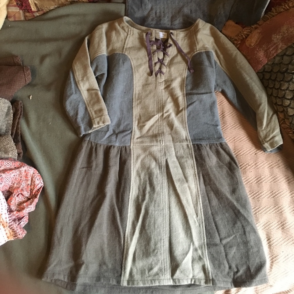 Uniqlo Undercover Drop Waist Sage Olive Wool Dress