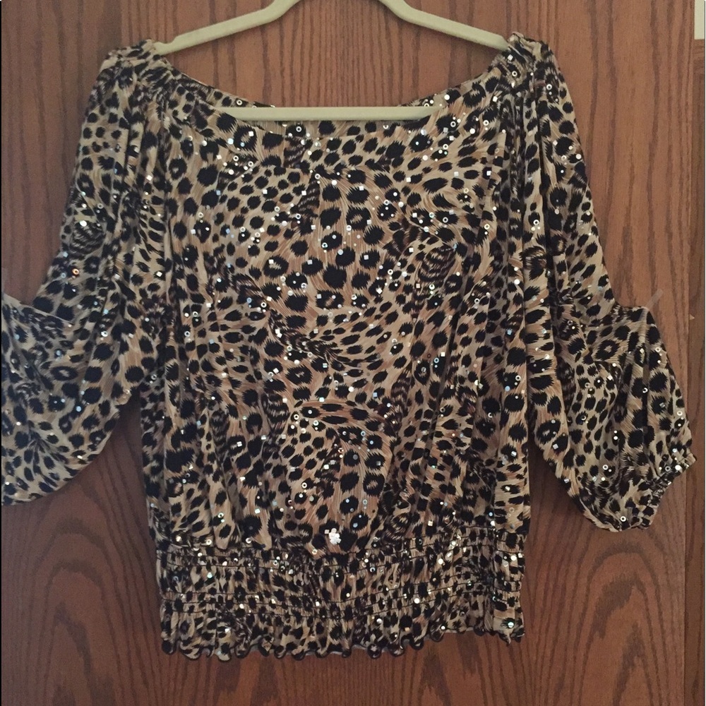 Leopard sequin blouse
