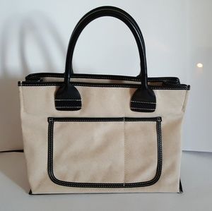 Saks Fifth avenue suede cream and dark brown tote