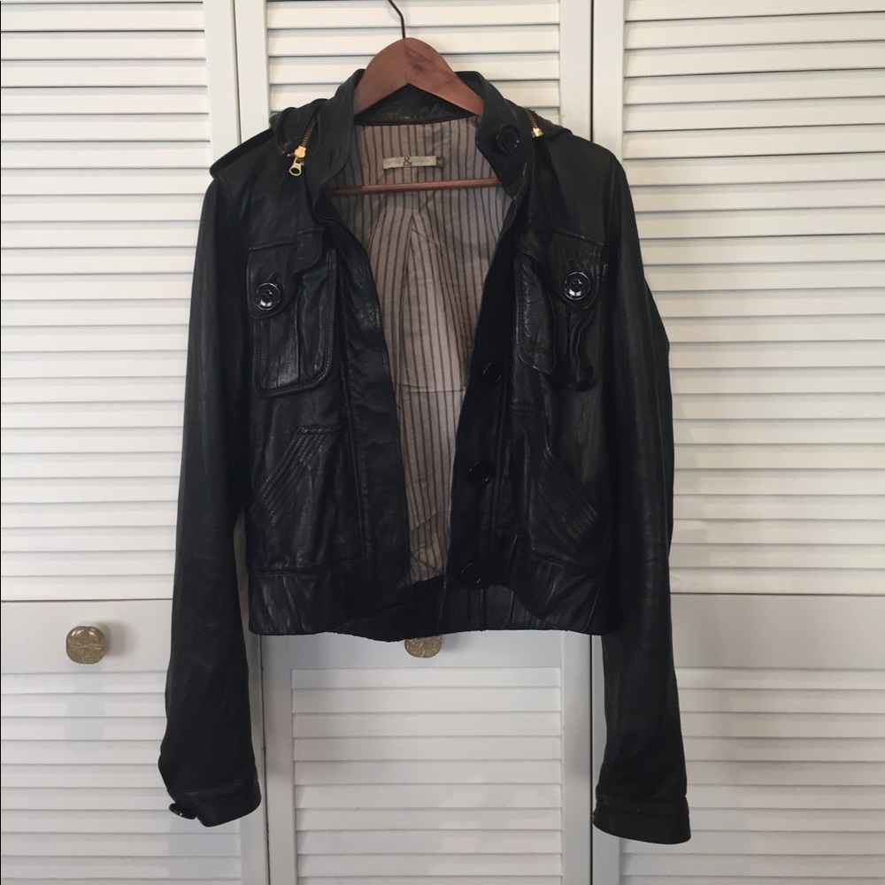 Faux leather jacket with hood