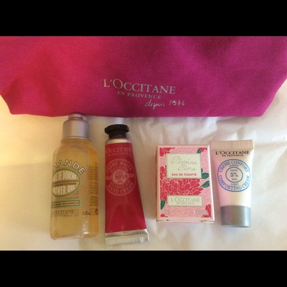 L'OCCITANE EN PROVENCE.Pink bag w/travel products - Picture 2 of 3