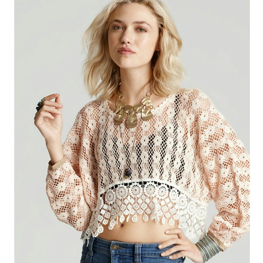 Free People New Romantics Heirloom Cropped Blouse - Picture 1 of 4