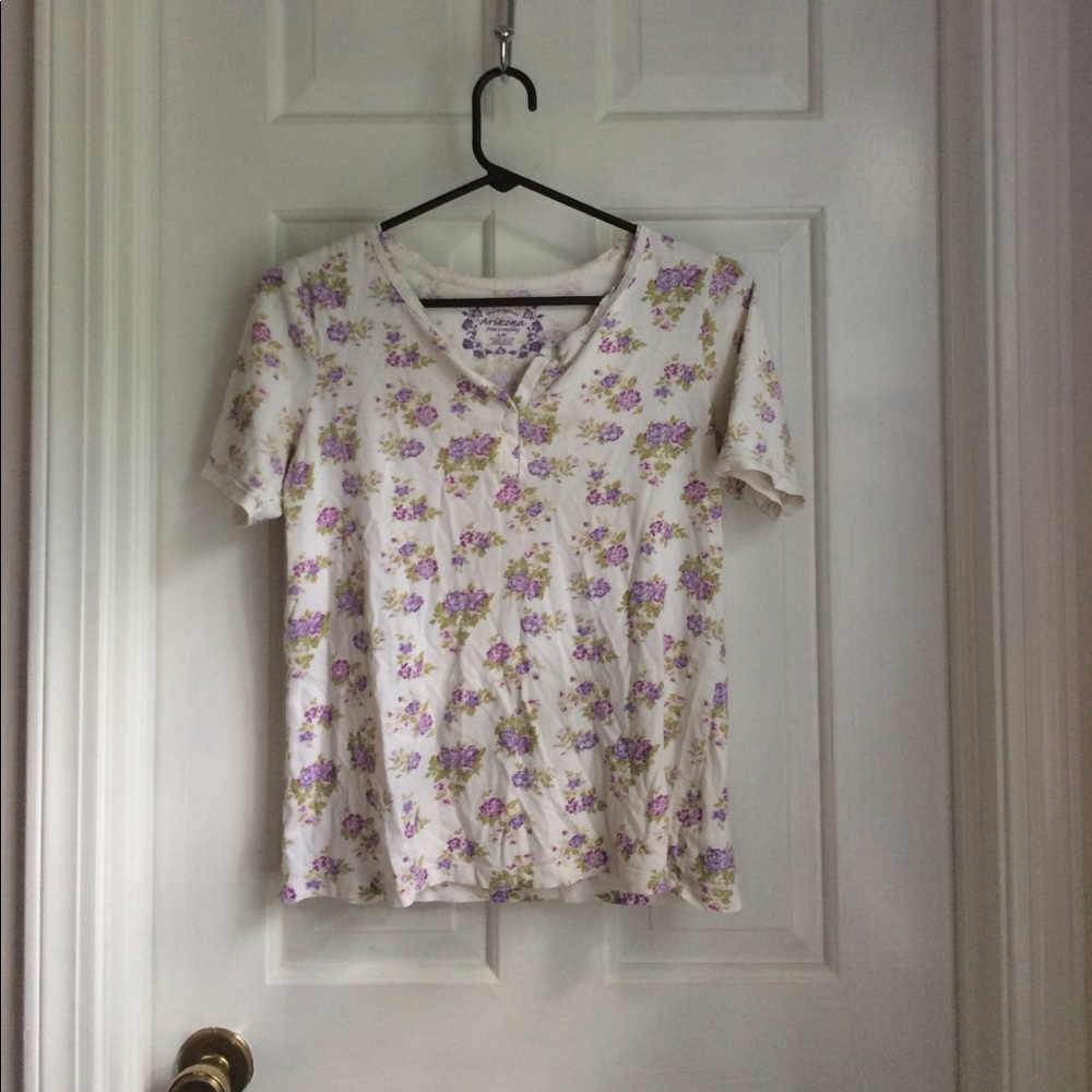 White and Purple Floral Top