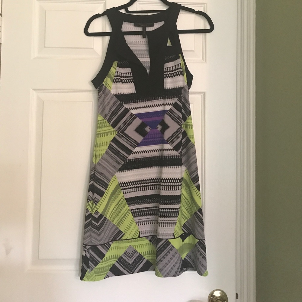 Bcbg purple green and black dress