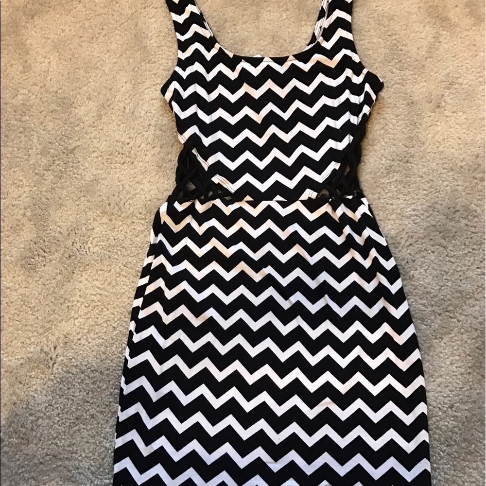 Chevron Body Con Dress with Side Cut Outs