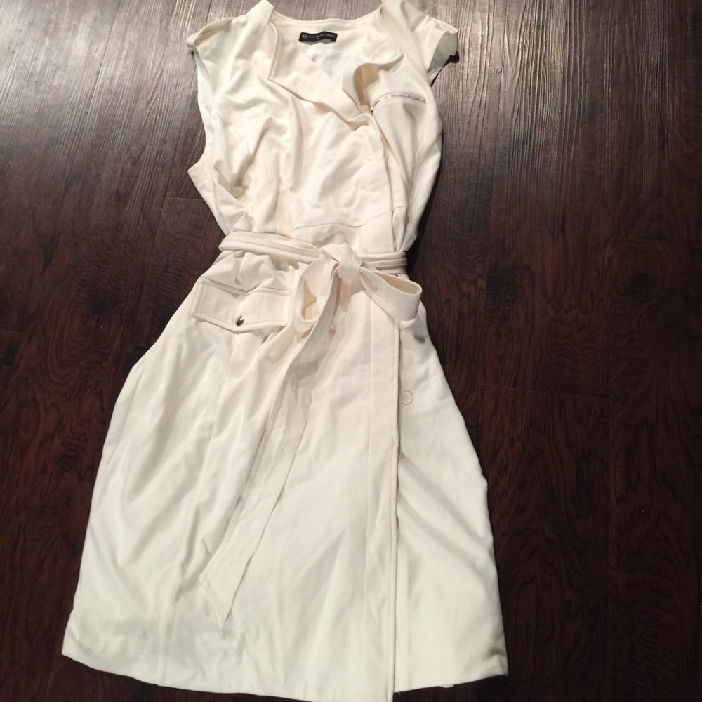 Cream tuxedo like wrap dress