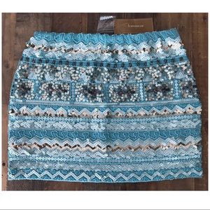 Francesca's Blue Tribal Bead and Sequins Skirt