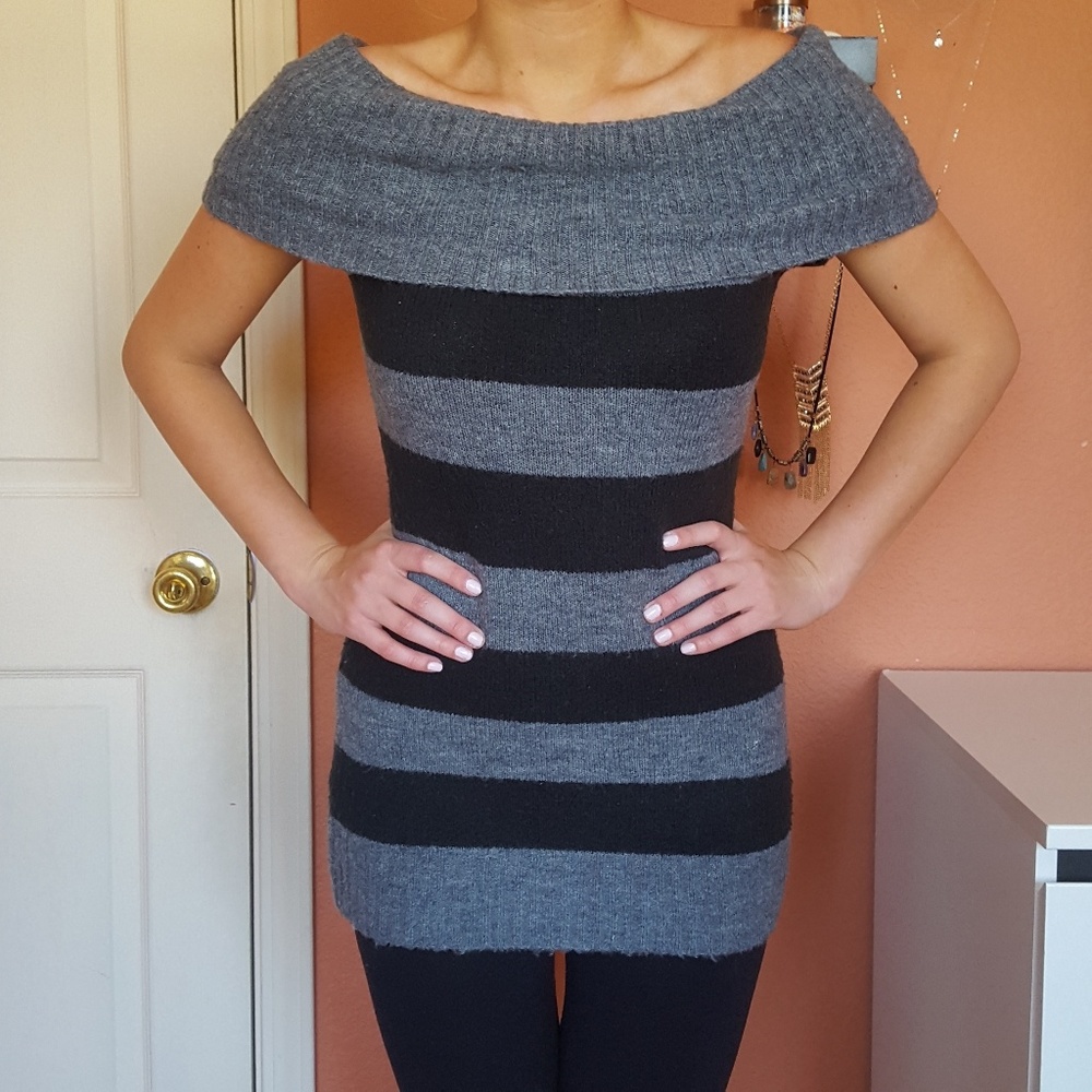knit black and grey striped dress shirt