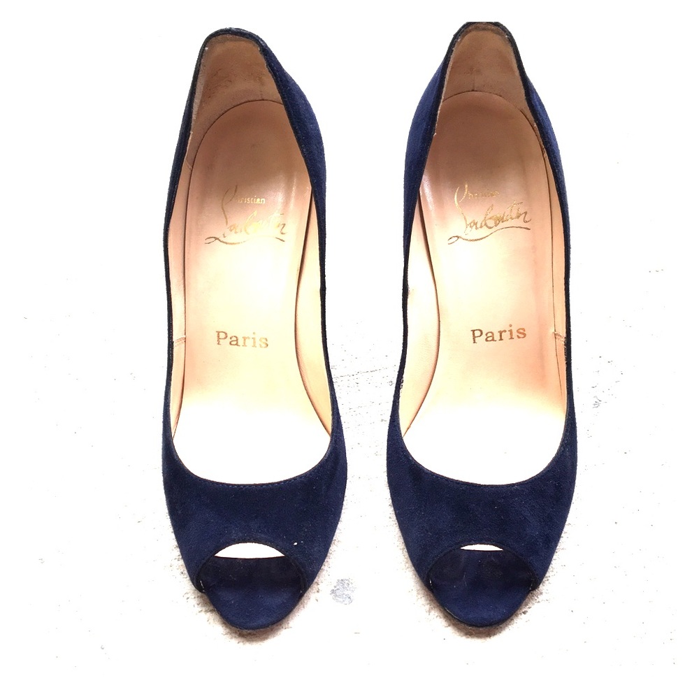 Louboutin open-toe navy blue suede 70mm