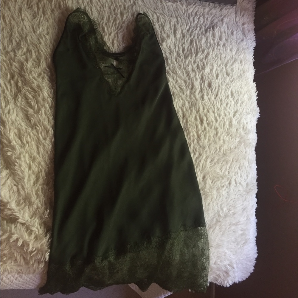 Green satin and lace lingerie slip VS