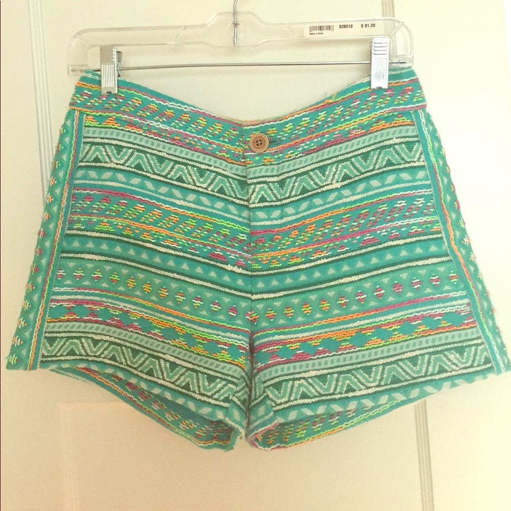 Green embroidered shorts from Anthropologie