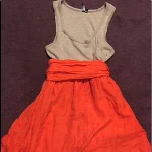 Grey tank dress with orange silk bottom Anthro