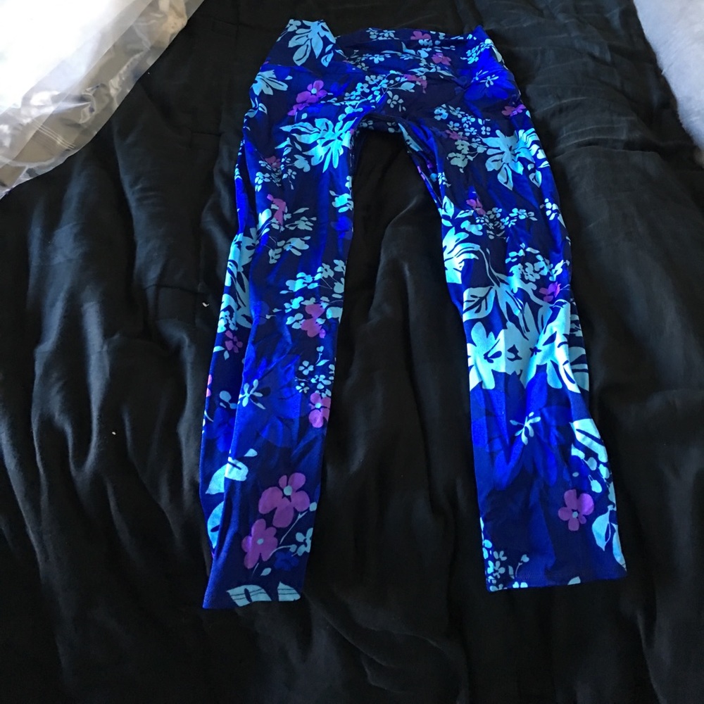 K-DEER blue floral crop leggings