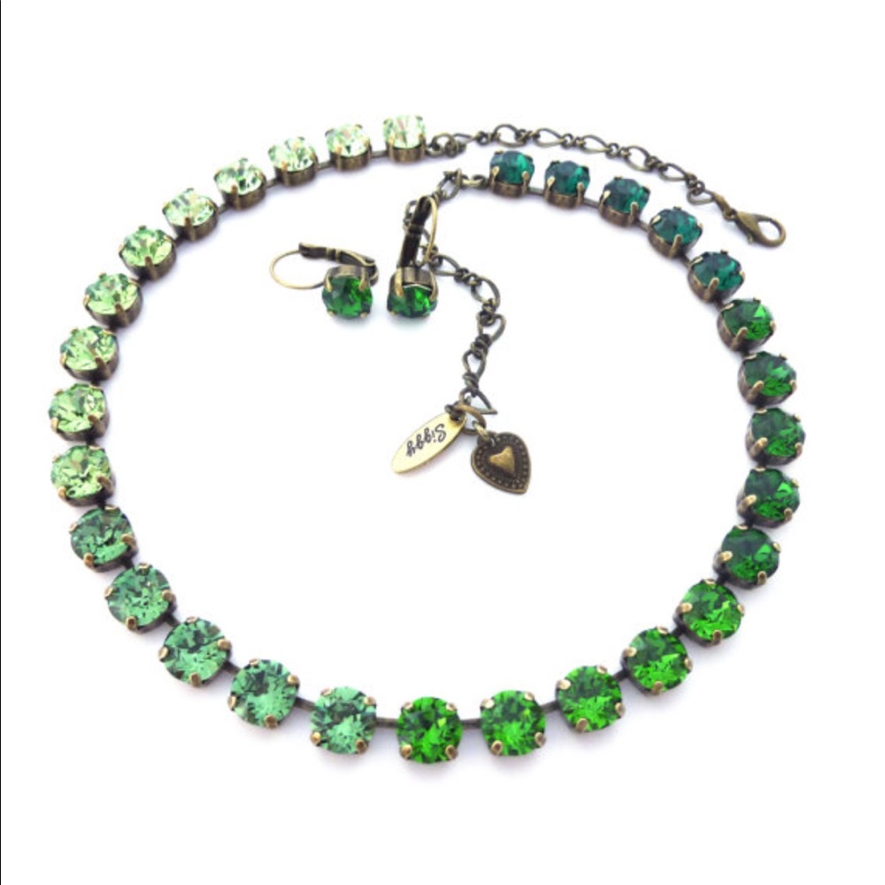 Swarovski Crystal Green Ombré Necklace+Earrings
