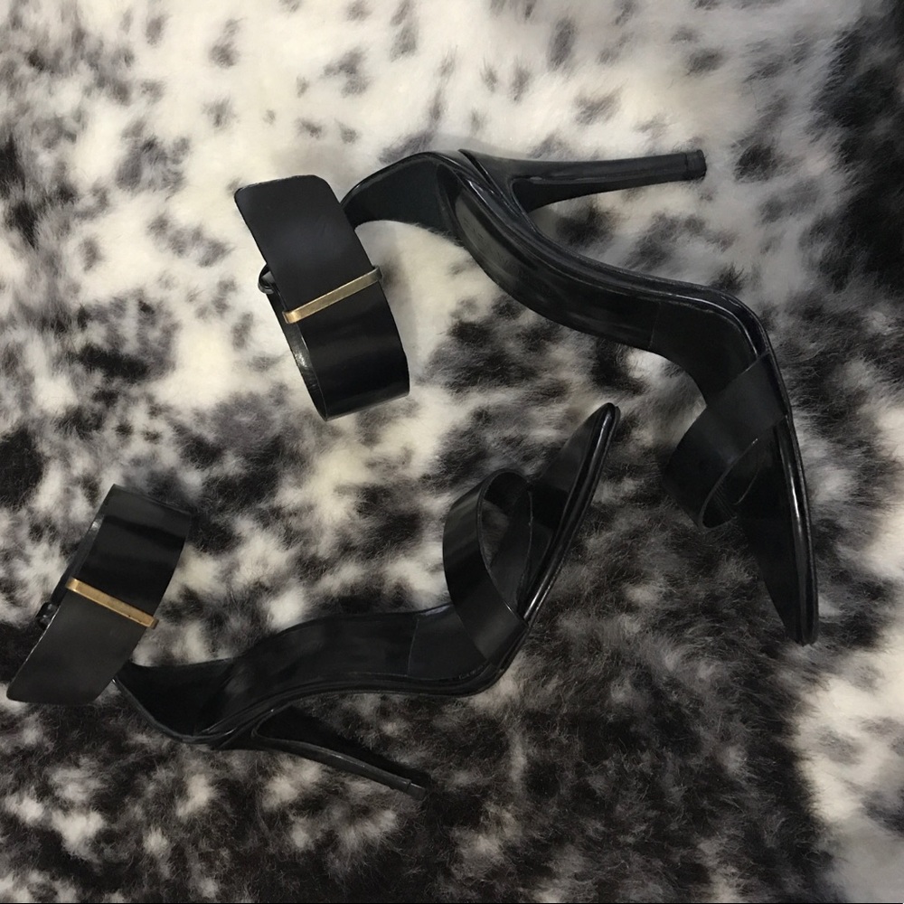Zara Black Leather Heeled Sandals, size 37
