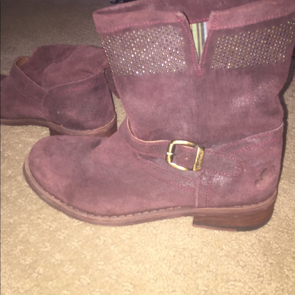Burgundy gold studded boots