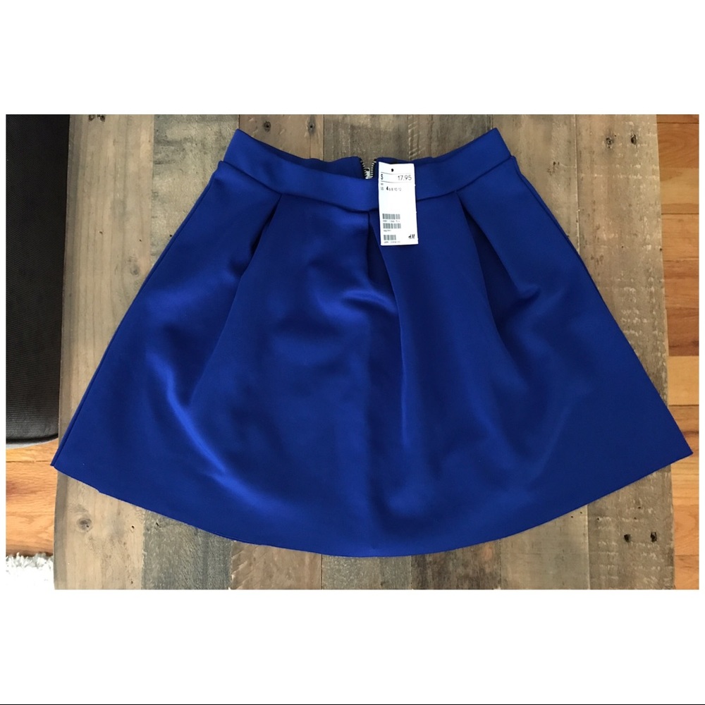 H&M Royal Blue Zipper Back Skater Skirt