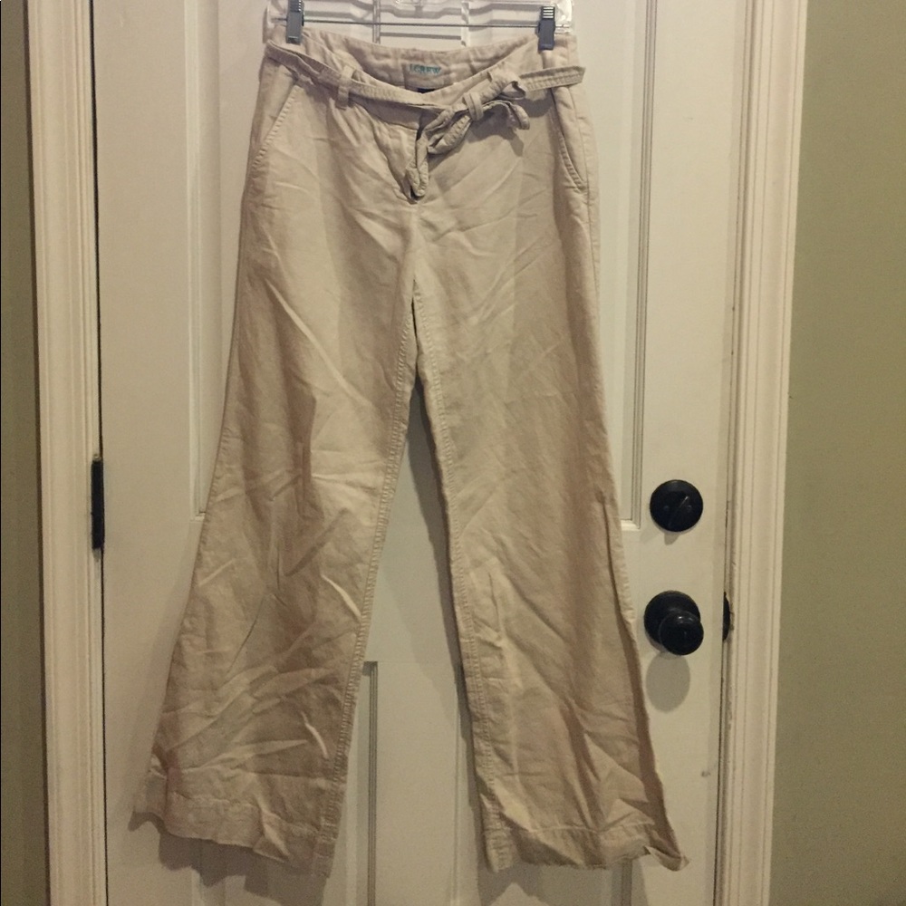 J. CREW linen wide leg pants with belt beige tan 0