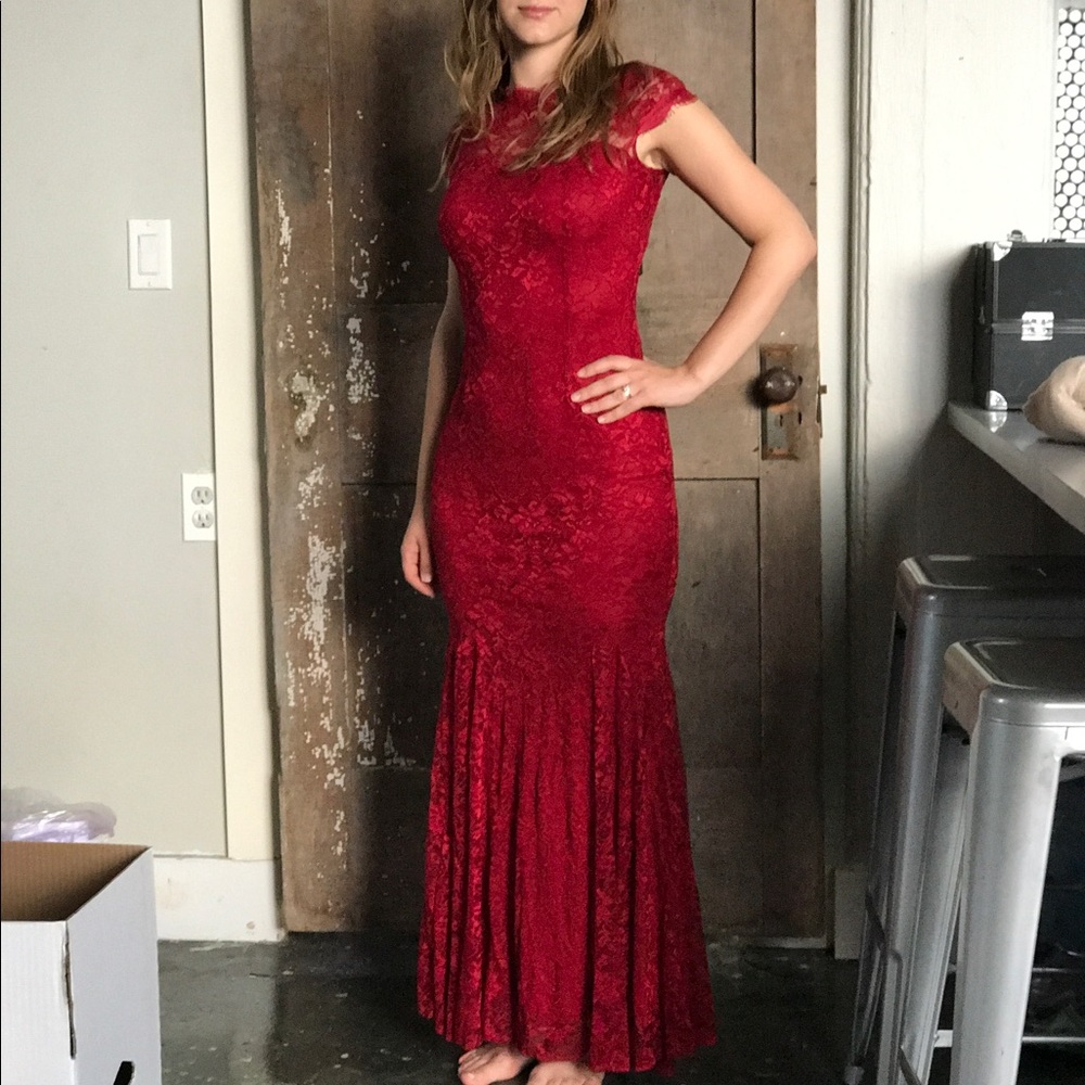 Burgundy laced evening dress