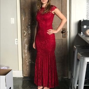 Burgundy laced evening dress