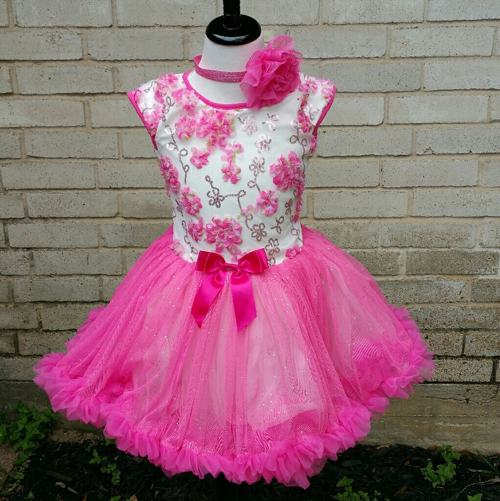 Sassy Tutu Popatu Boutique Hot Pink Floral Dress