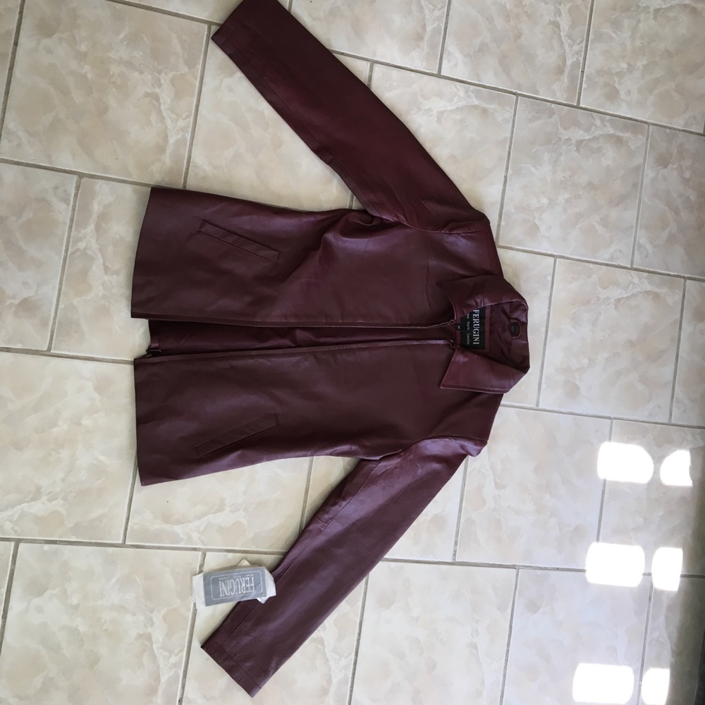 Brand new Ferugini Bergundy leather jacket